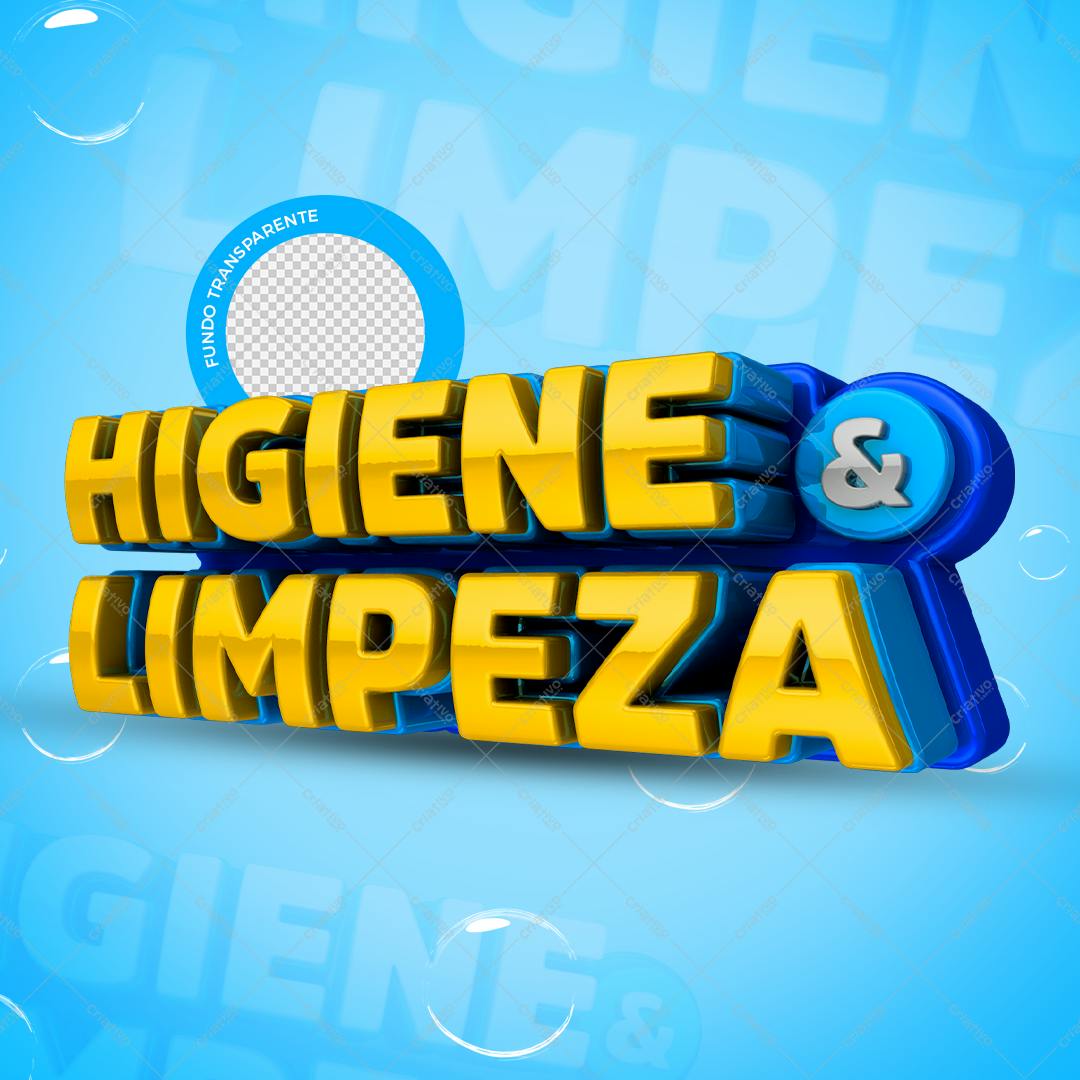 Selo 3D Higiene e Limpeza amarelo e azul