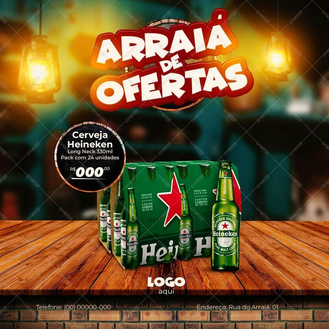 Flyer para Festa Junina com Cerveja Heineken PSD Editável