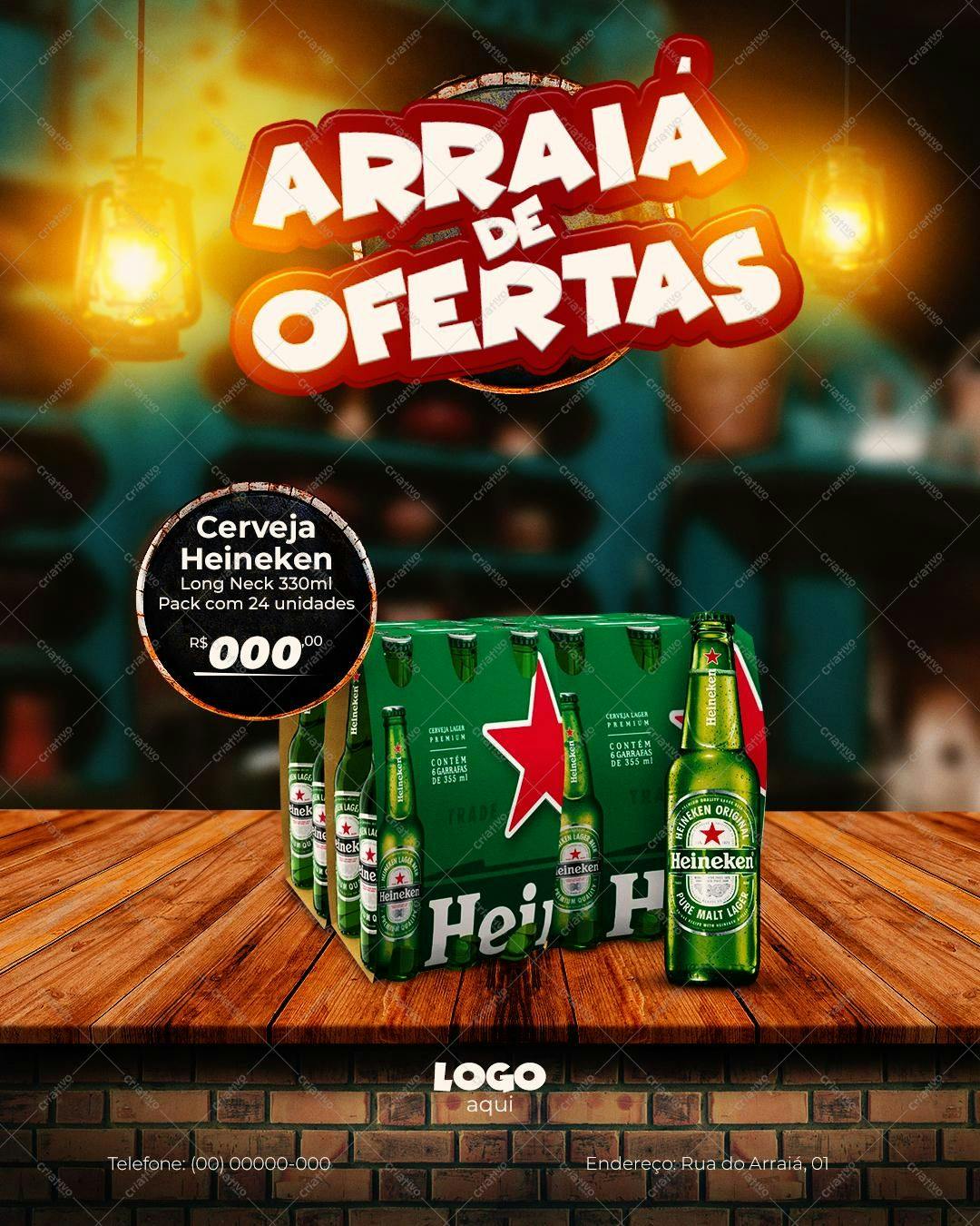 Flyer para Festa Junina com Cerveja Heineken PSD Editável