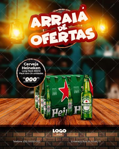 Festa junina arraiá de ofertas , flyer, arte editável, psd, promoção