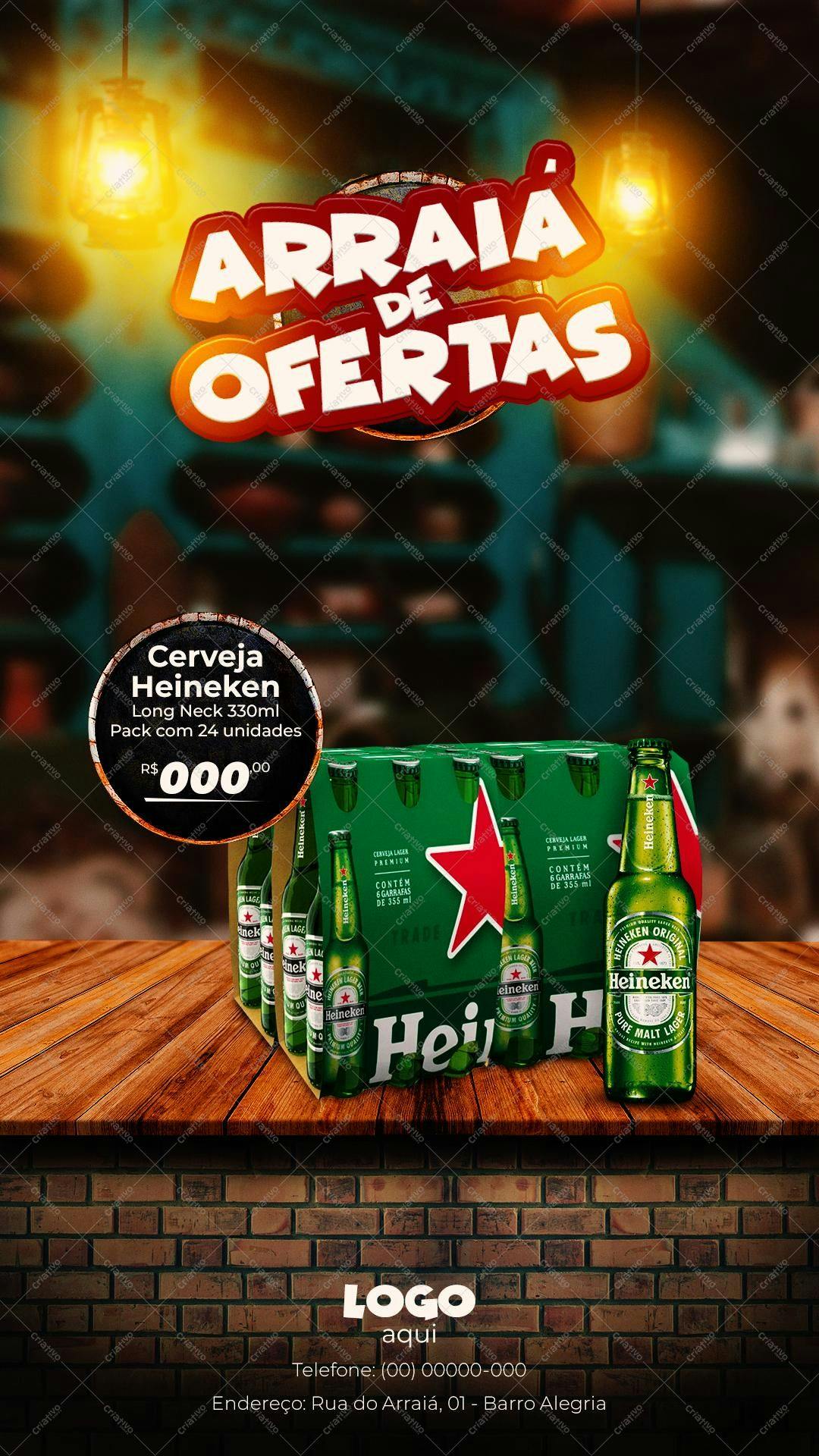 Flyer para Festa Junina com Cerveja Heineken PSD Editável