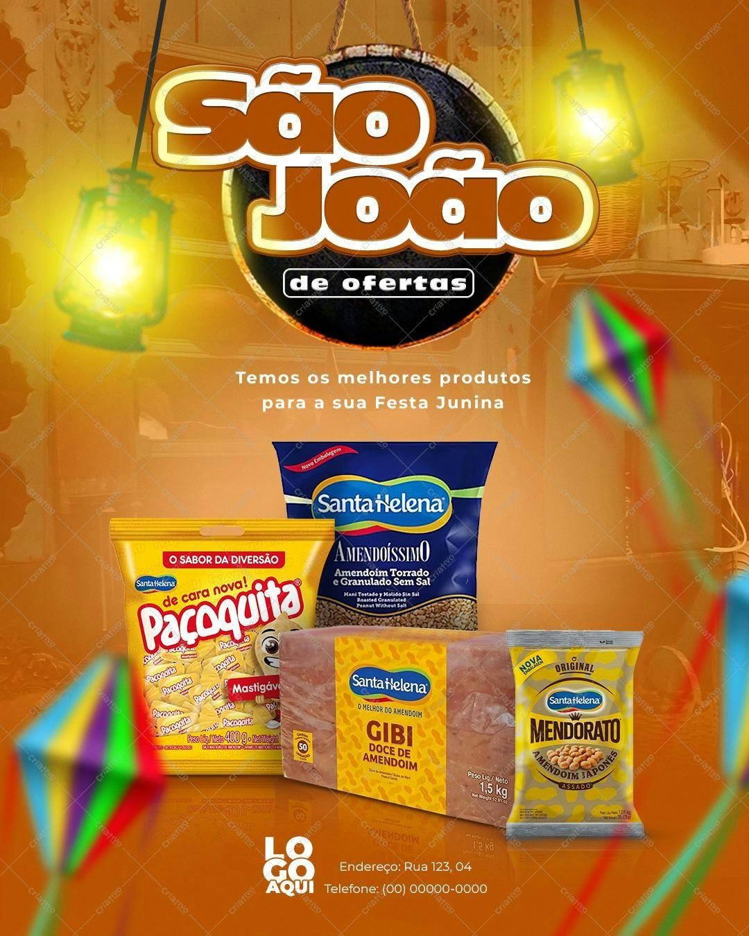 Flyer para Festa Junina com Produtos Santa Helena PSD Editável