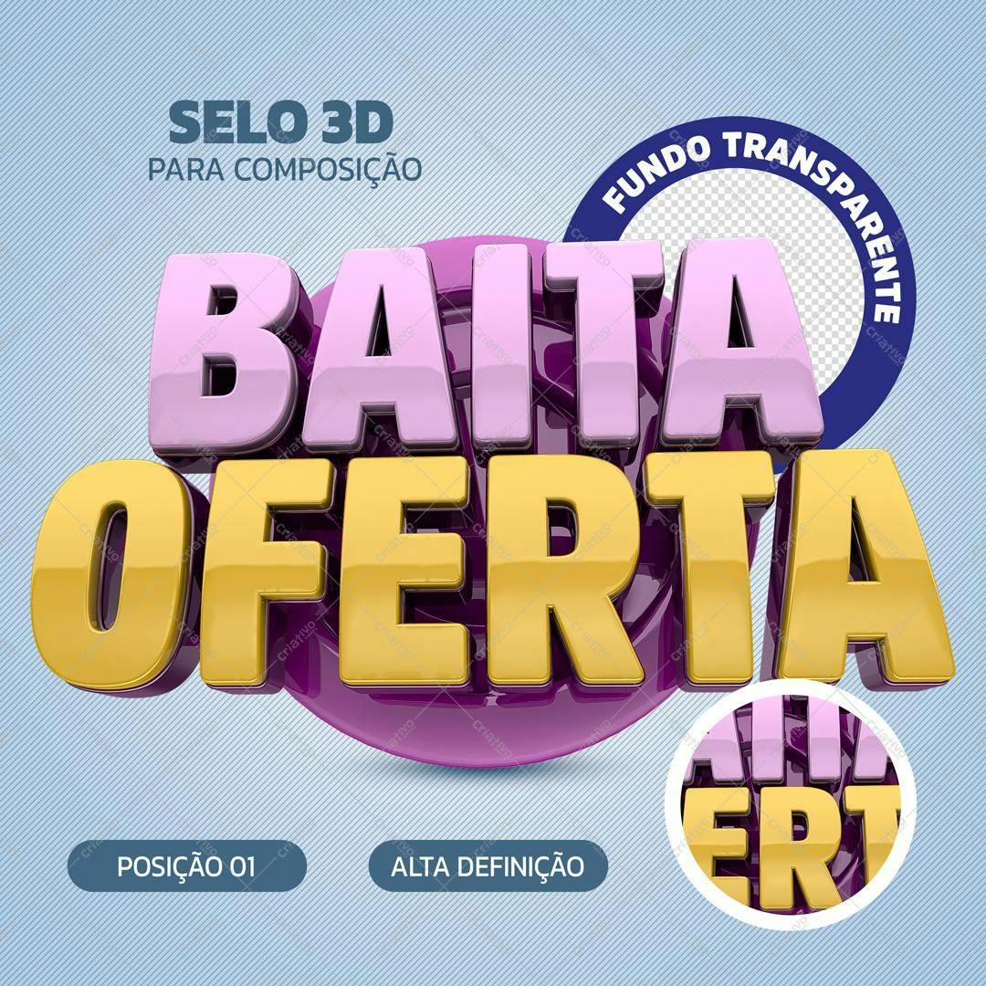 Selo 3D promocional dourado e lilás 3D