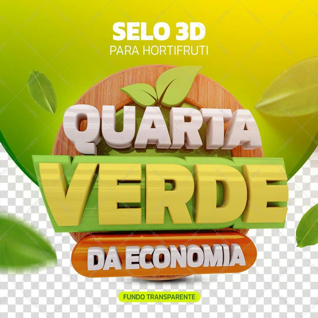 Selo 3D Hortifruti Verde e Amarelo em Madeira