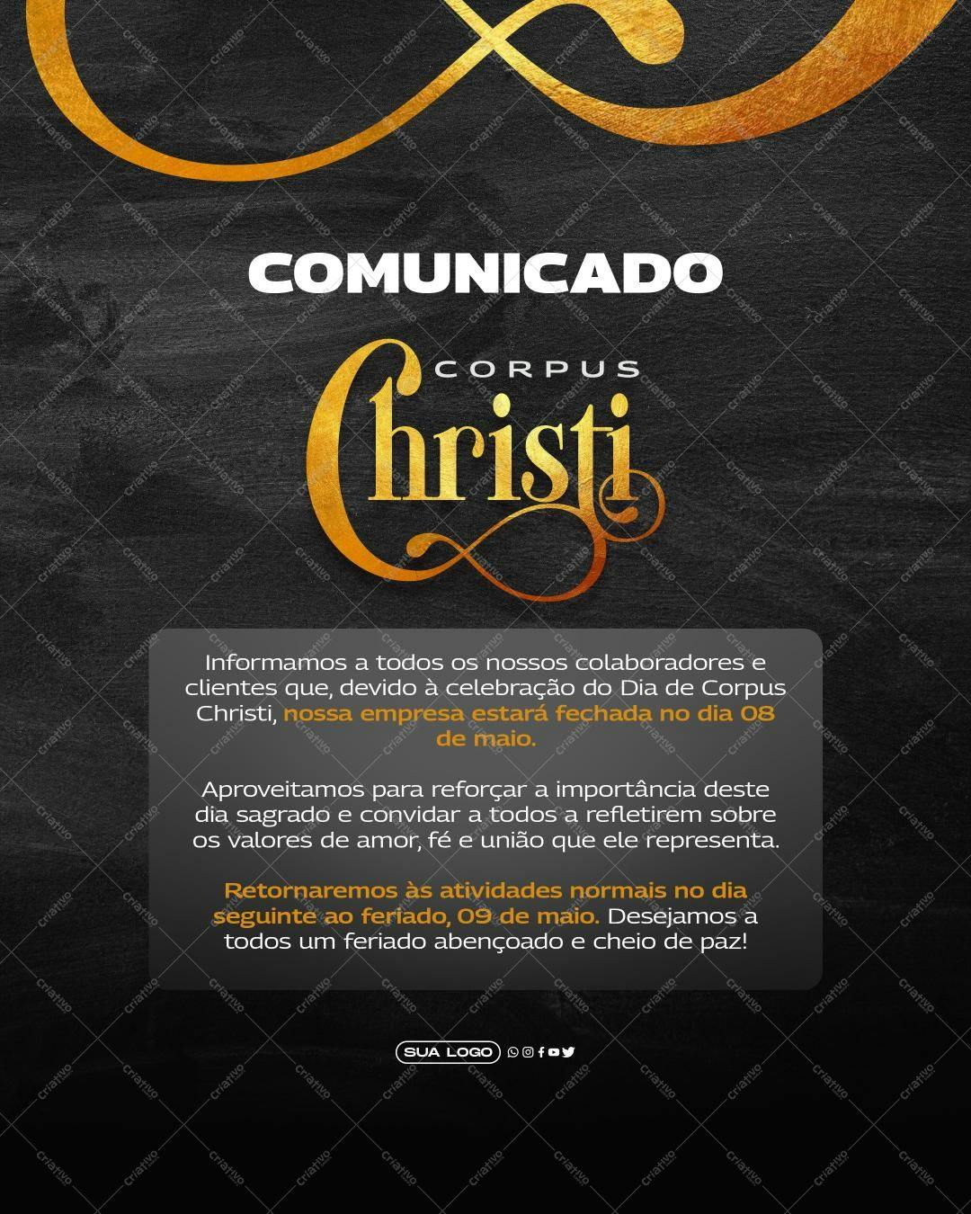 Comunicado Corpus Christi PSD Editável