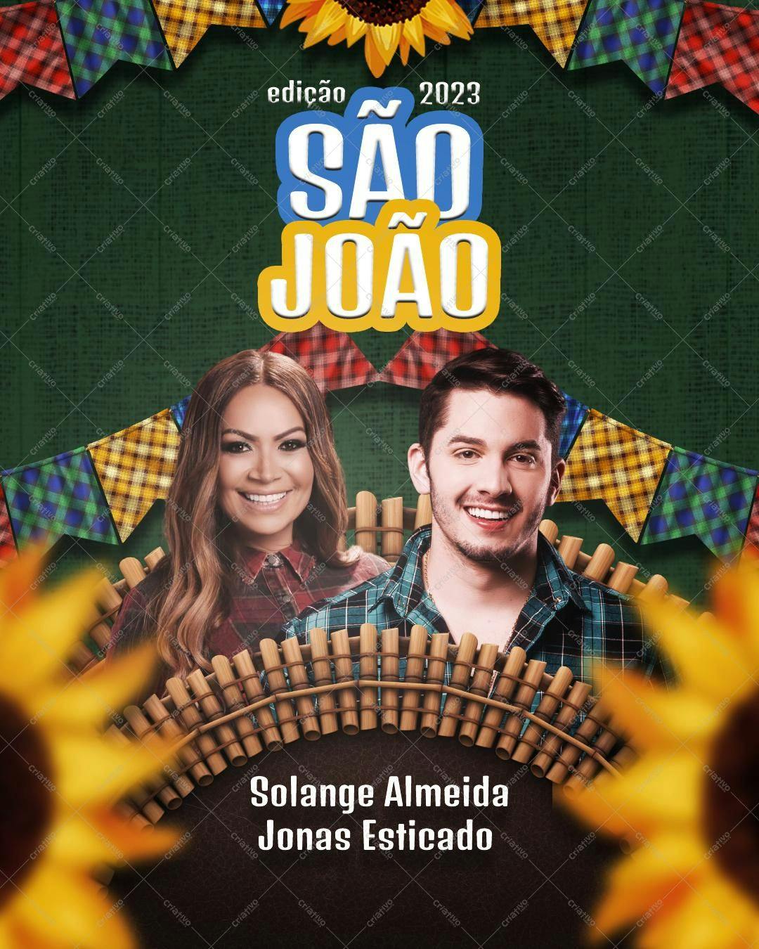 Flyer Festa Junina com Solange Almeida e Jonas Esticado PSD Editável