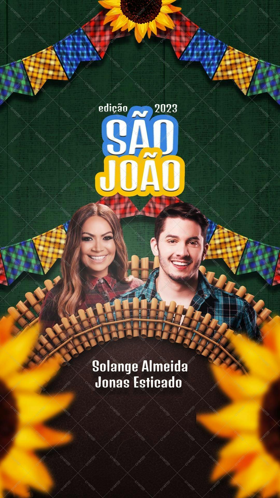 Convite Festa Junina com Solange Almeida e Jonas Esticado PSD Editável