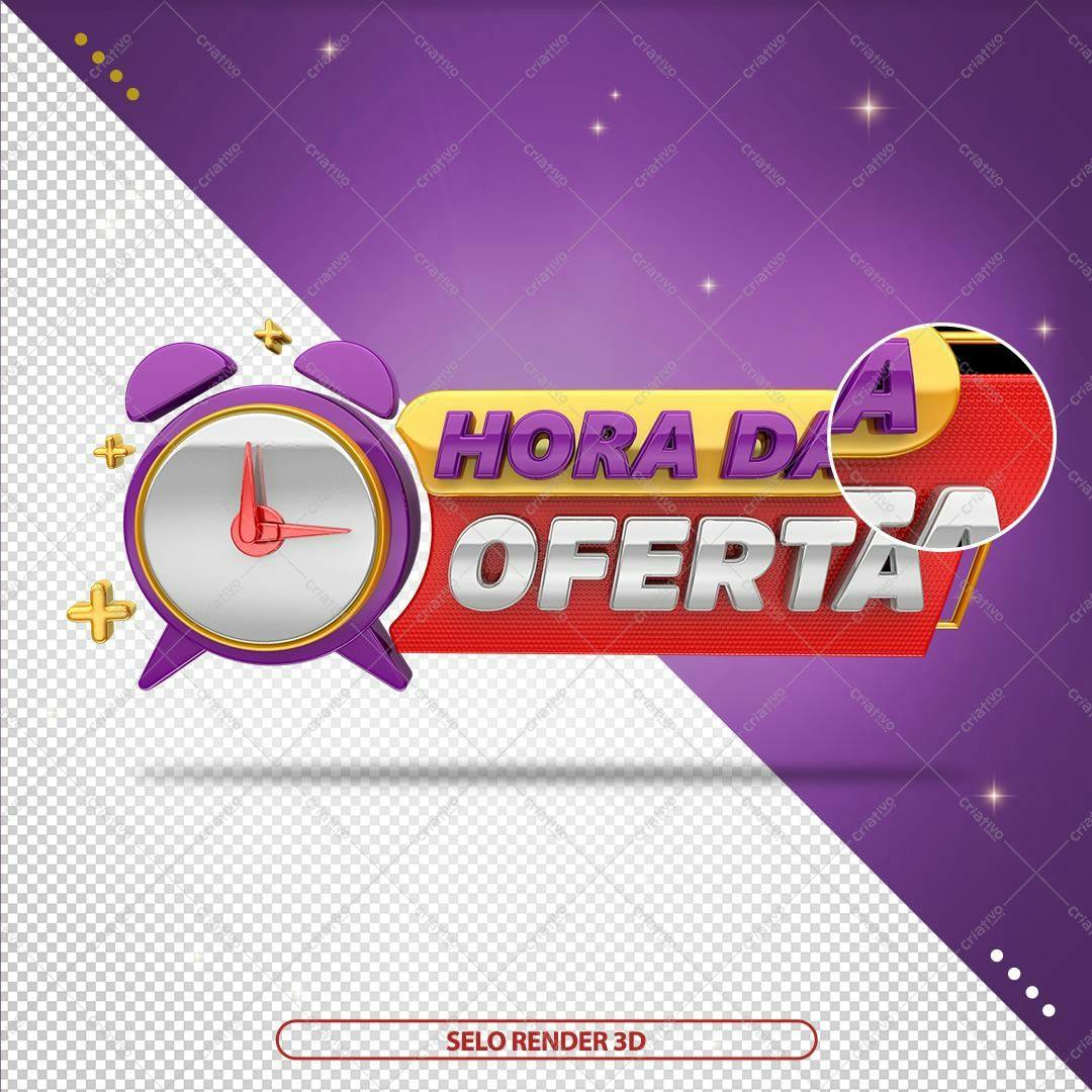 Selo 3D promocional vermelho e dourado com relógio