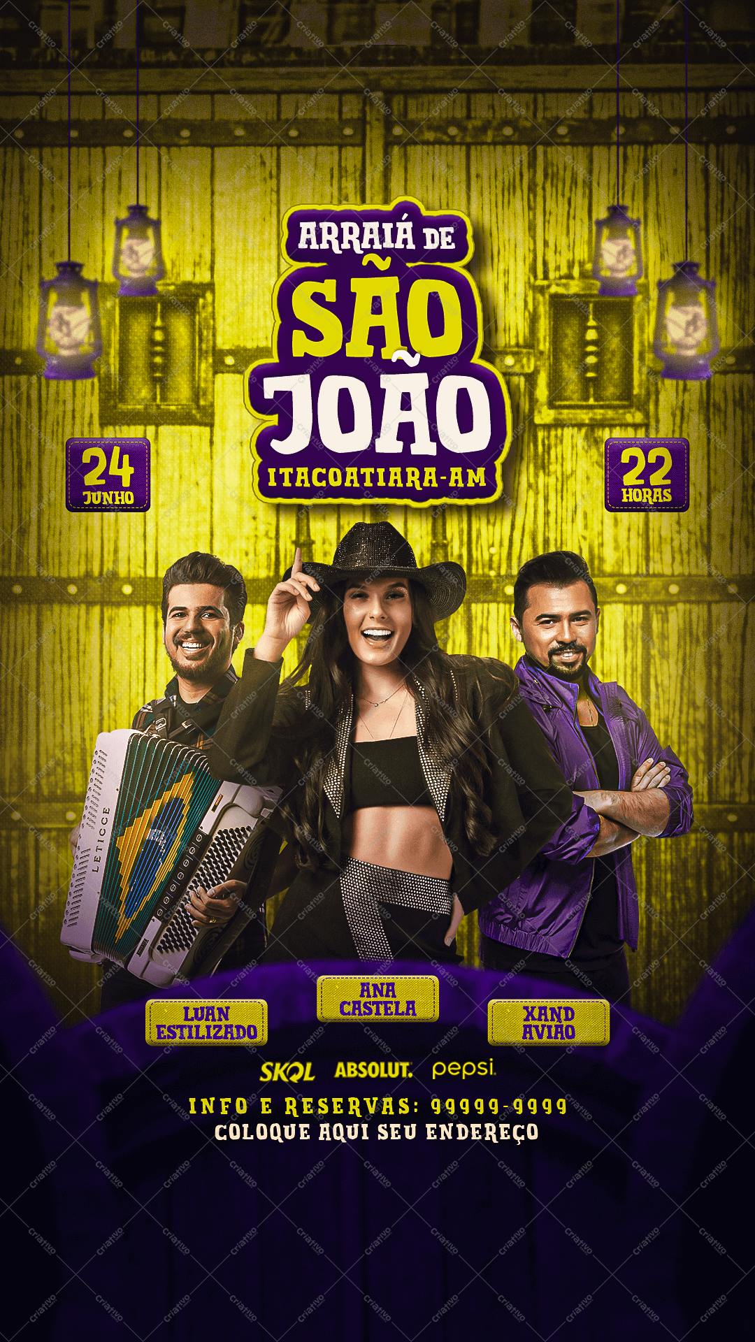 Flyer Festa Junina com Luan Estilizado, Ana Castela e Xand Avião PSD Editável