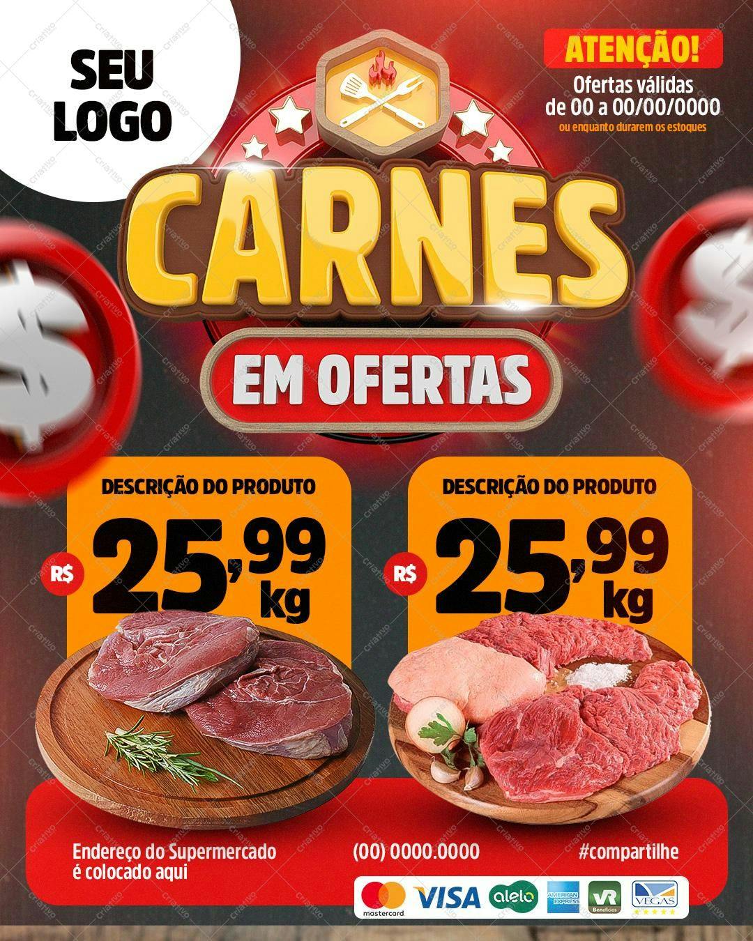 Flyer para Promoção de Carnes PSD Editável
