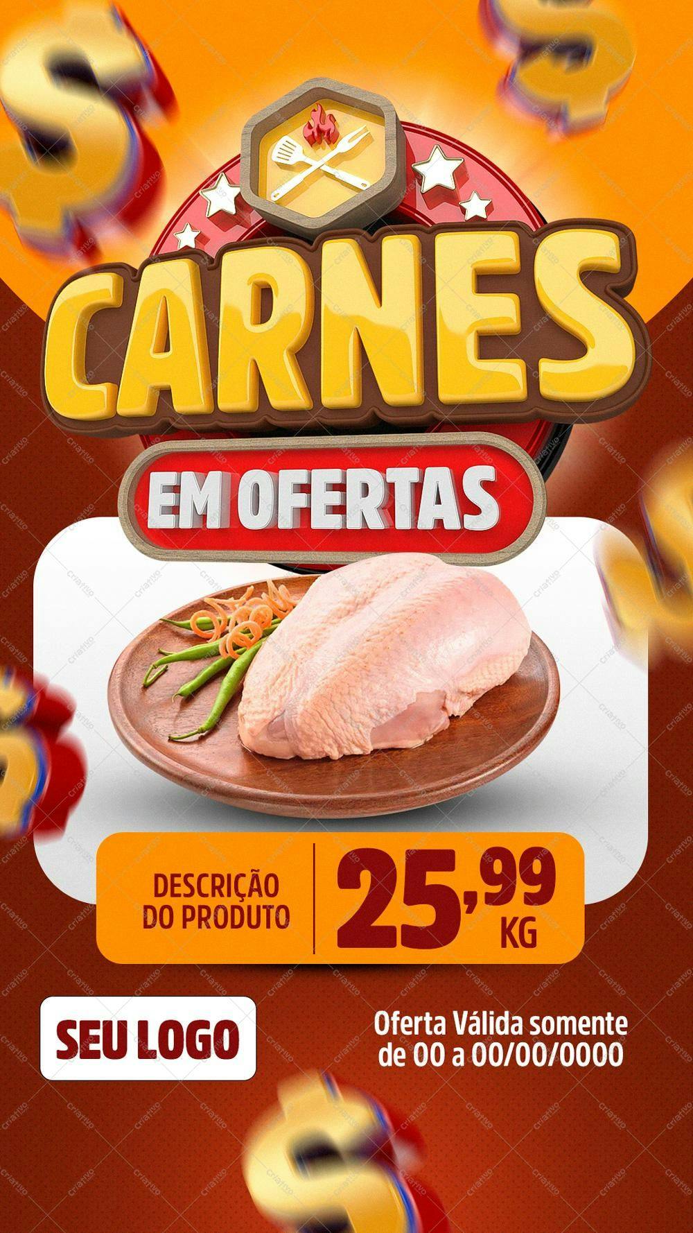 Cartaz de Oferta de Carnes PSD Editável