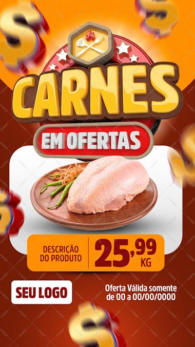 Encarte carnes em ofertas 1 produto 1080x 1920px