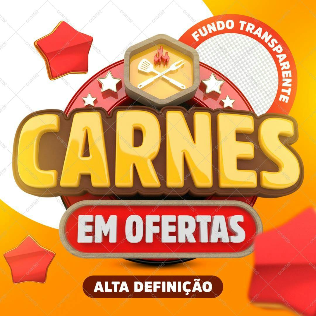 Selo 3D promocional carnes amarelo e marrom