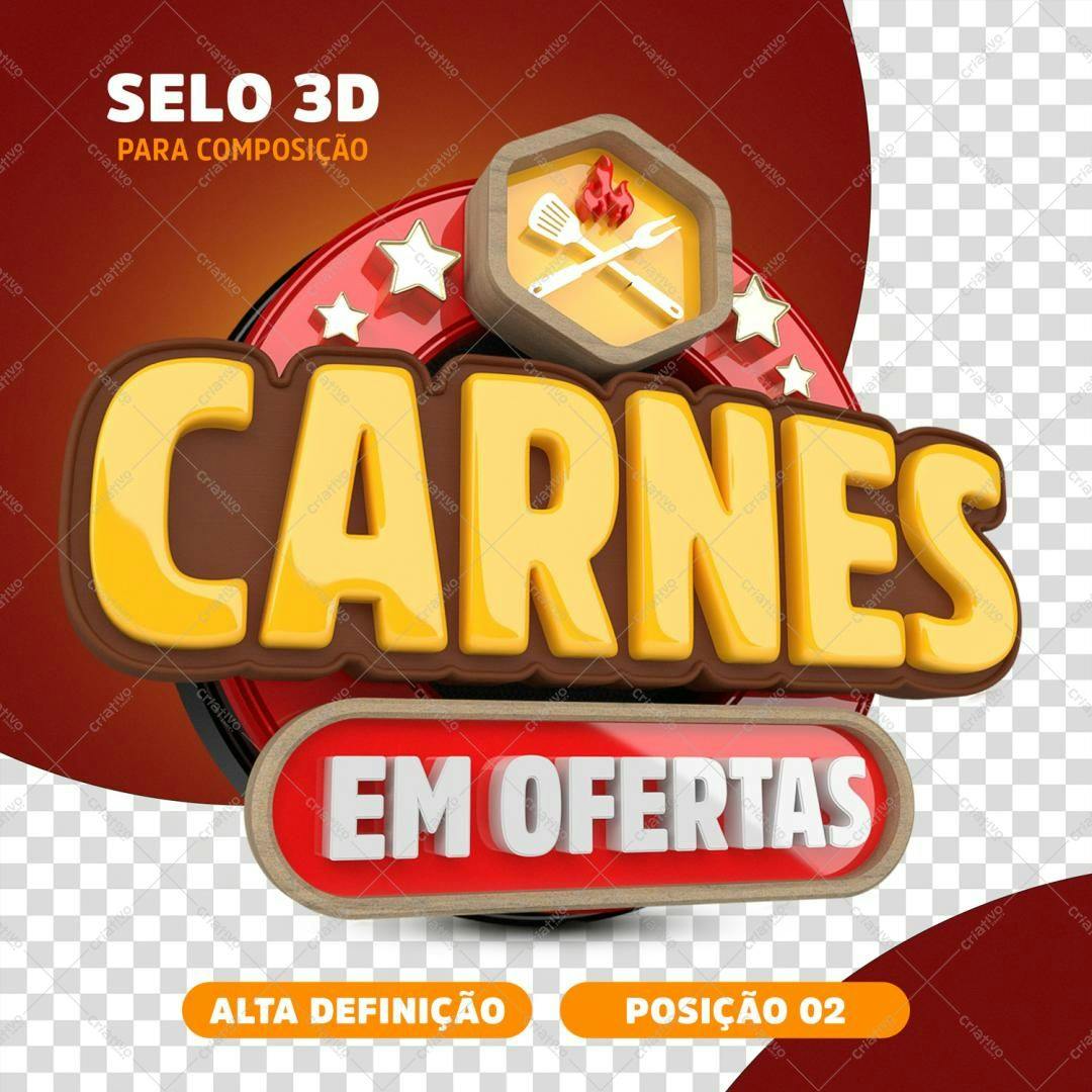 Selo 3D promocional carnes amarelo e marrom
