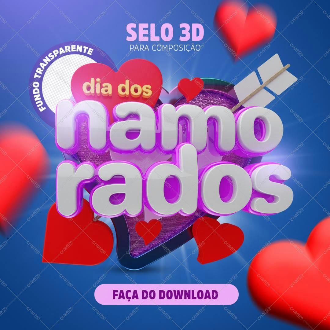 Selo 3D Dia dos Namorados Rosa e Branco