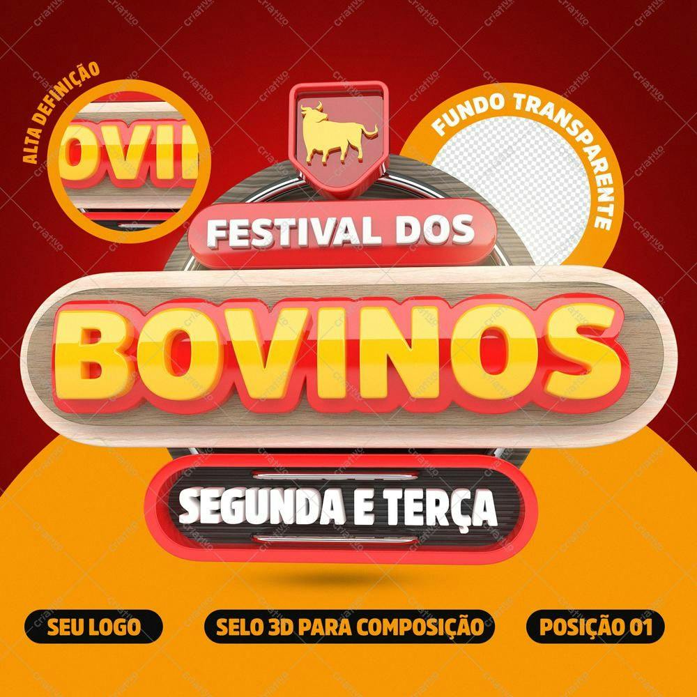 Selo 3D evento madeira amarelo e vermelho