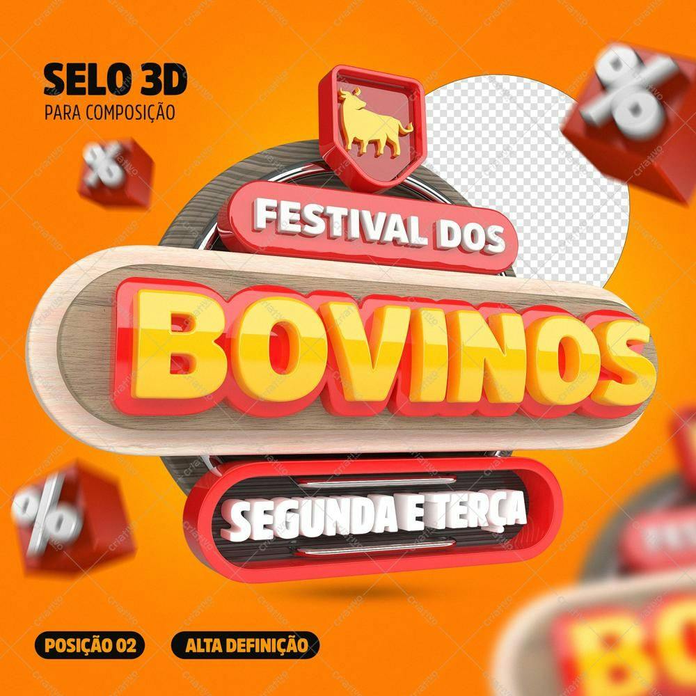 Selo 3D promocional evento madeira amarelo e vermelho