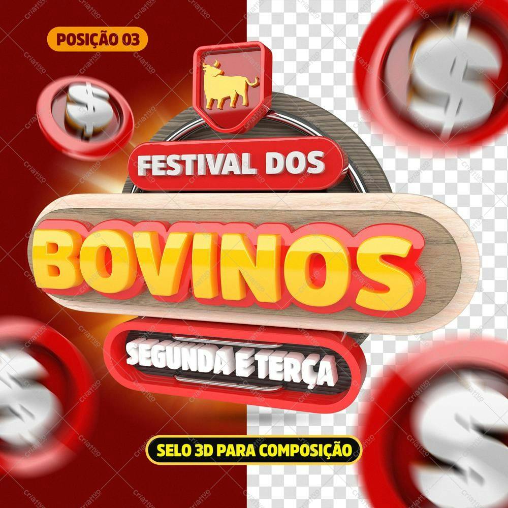Selo 3D evento promocional amarelo e vermelho