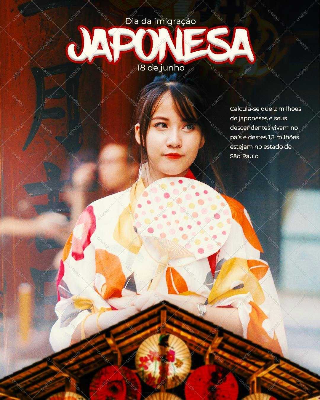 Post para Redes Sociais Dia da Imigração Japonesa PSD Editável