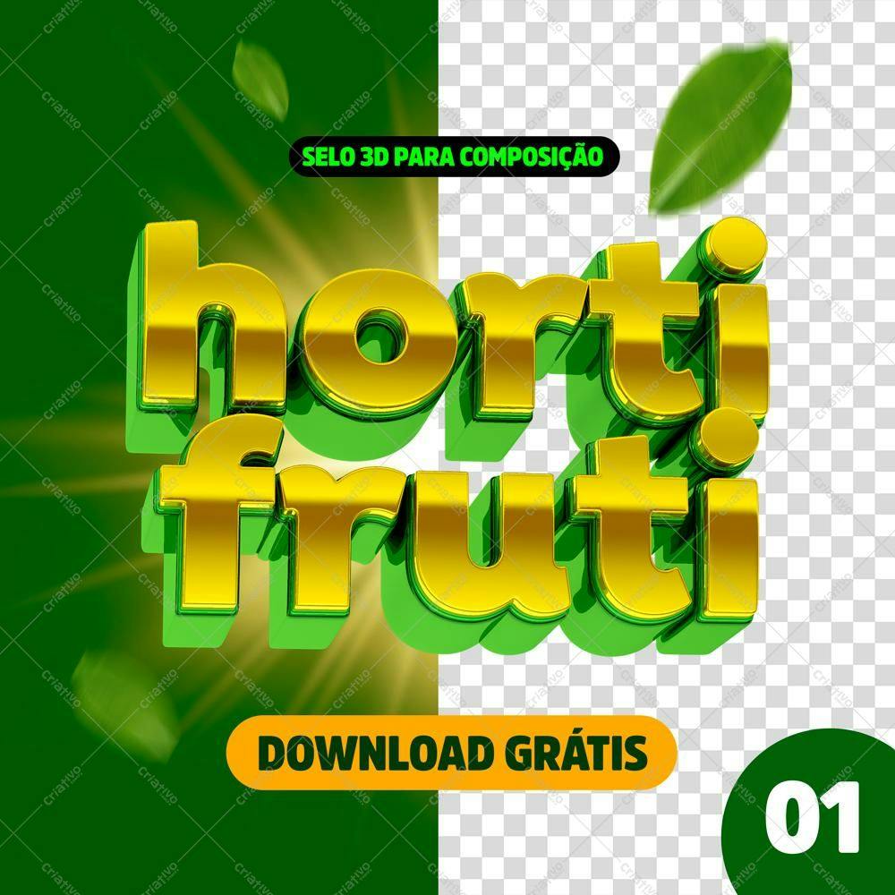 Selo 3D HortiFruti dourado e verde