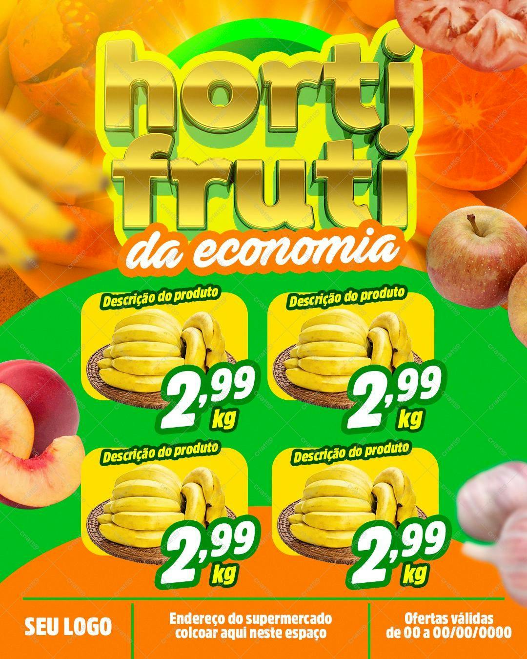 Flyer para Supermercado com Ofertas de Frutas PSD Editável