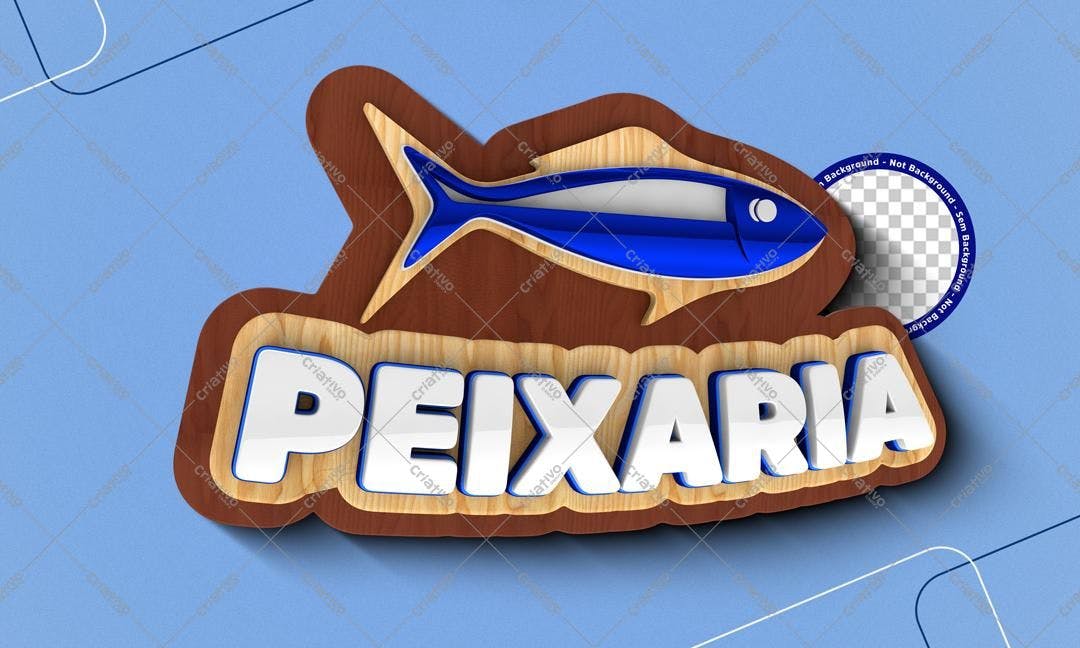 Selo 3D Madeira Peixaria Azul e Branco