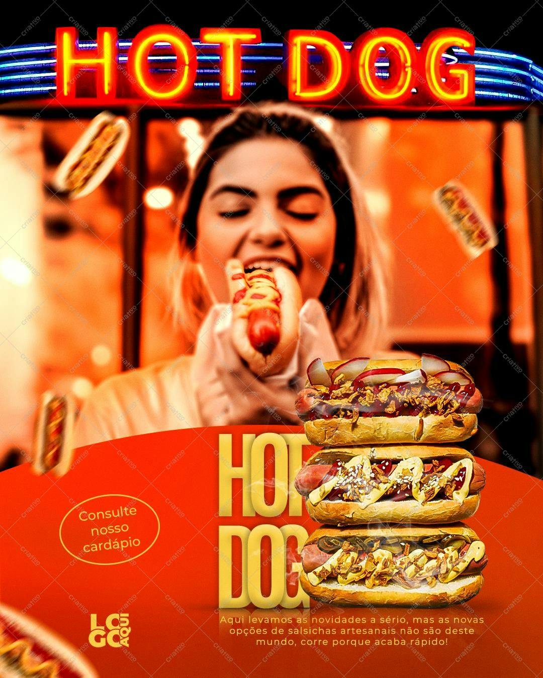 Flyer para Lançamento de Hot Dog Artesanal PSD Editável
