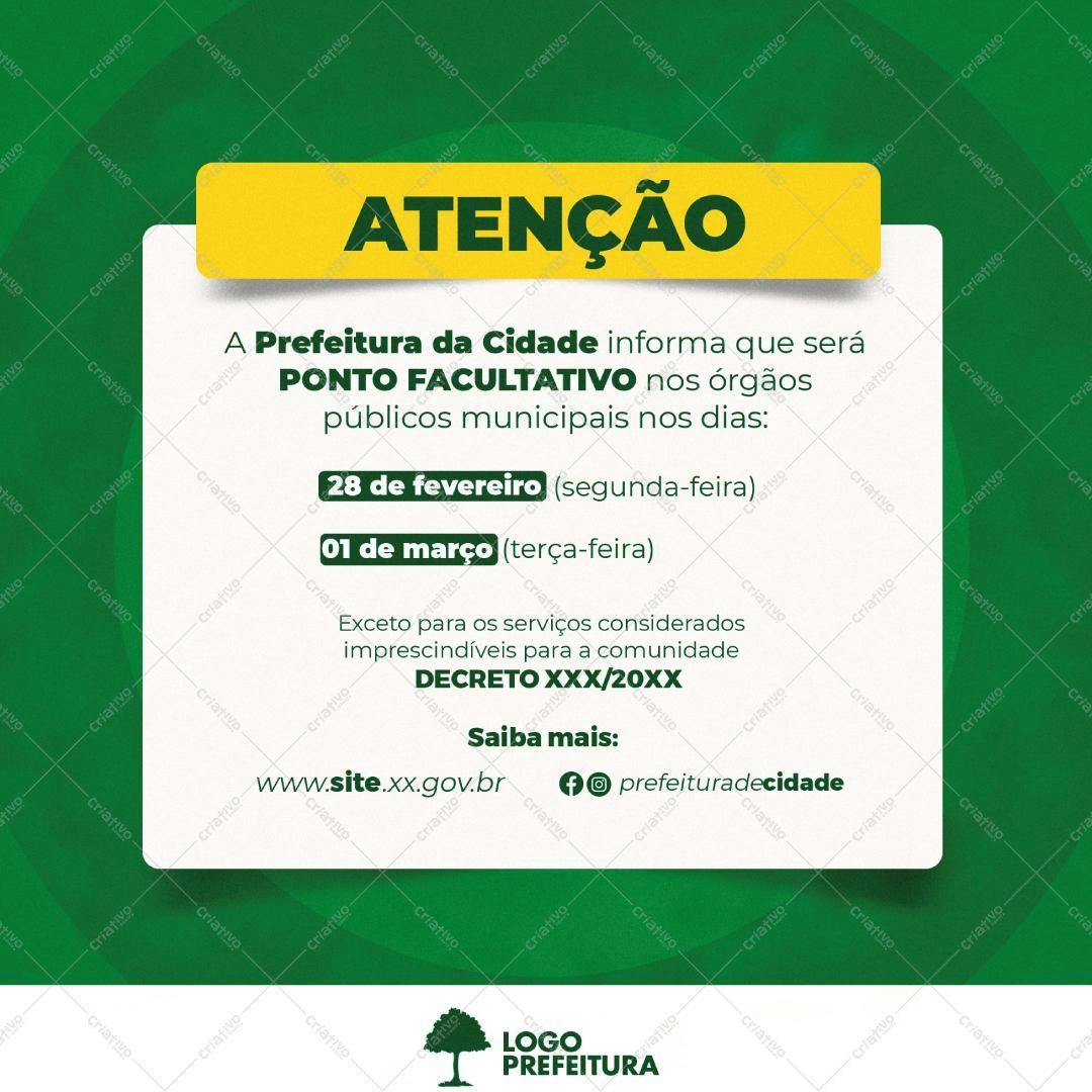 Postagem para Redes Sociais Ponto Facultativo PSD Editável