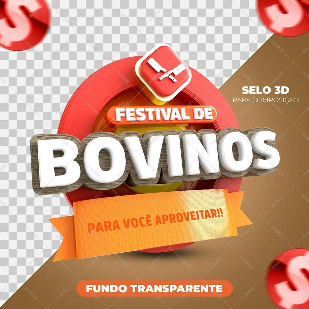 Selo 3D Festival Bovinos Madeira e Vermelho