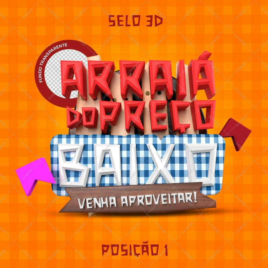 Selo 3D promocional vermelho e branco estilo Festa Junina