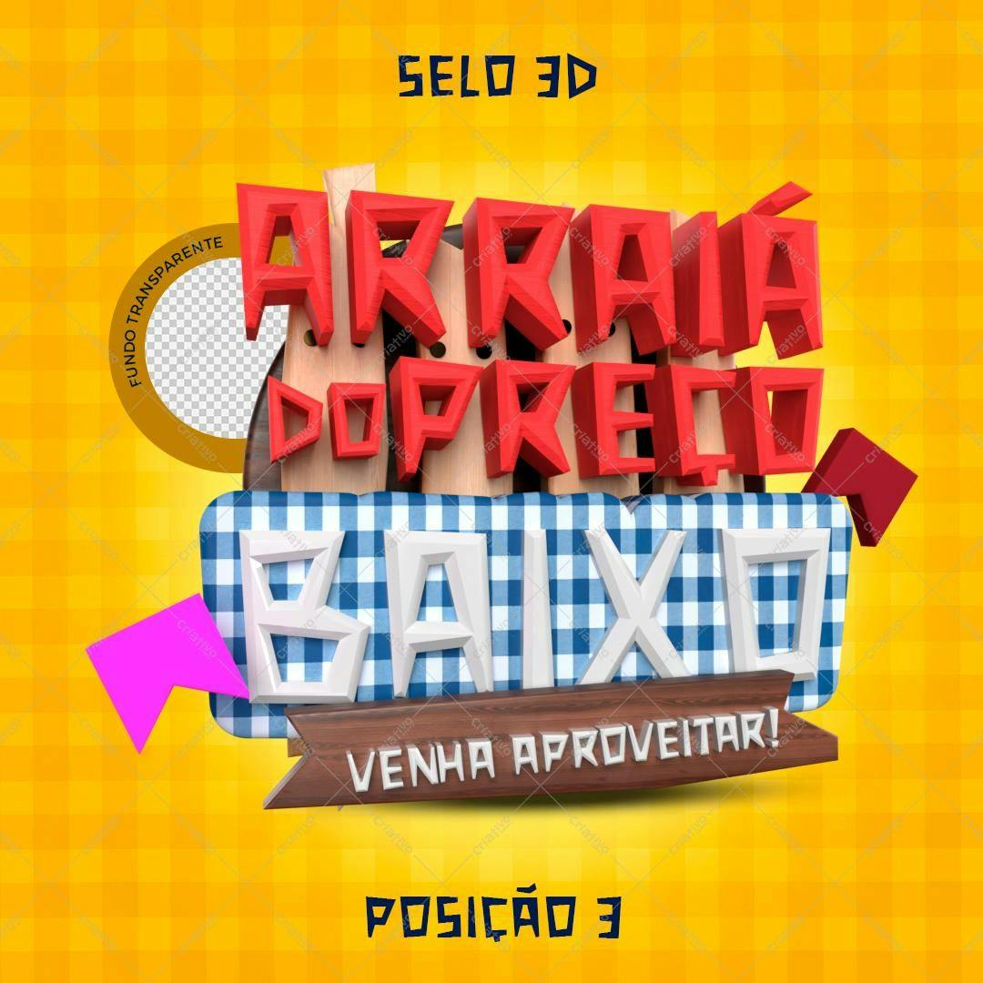 Selo 3D promocional estilo cartoon vermelho e branco