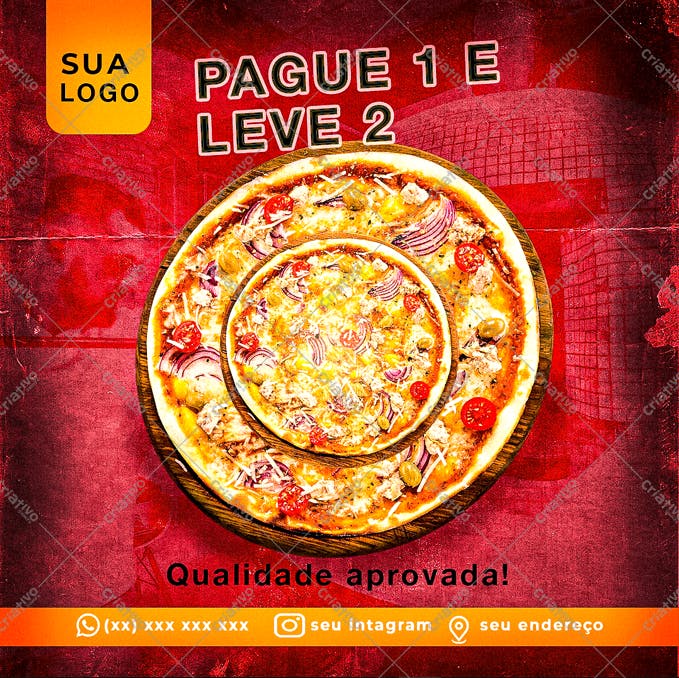Post para Redes Sociais Pizza Promoção 2x1 PSD Editável