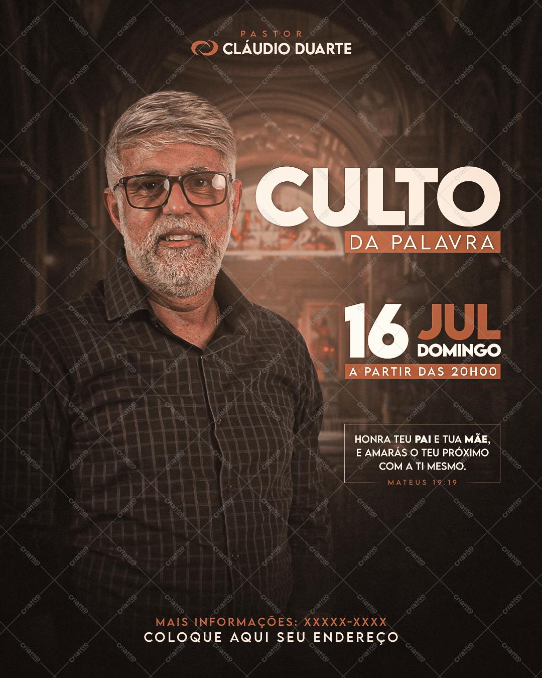 Flyer para Culto da Palavra PSD Editável
