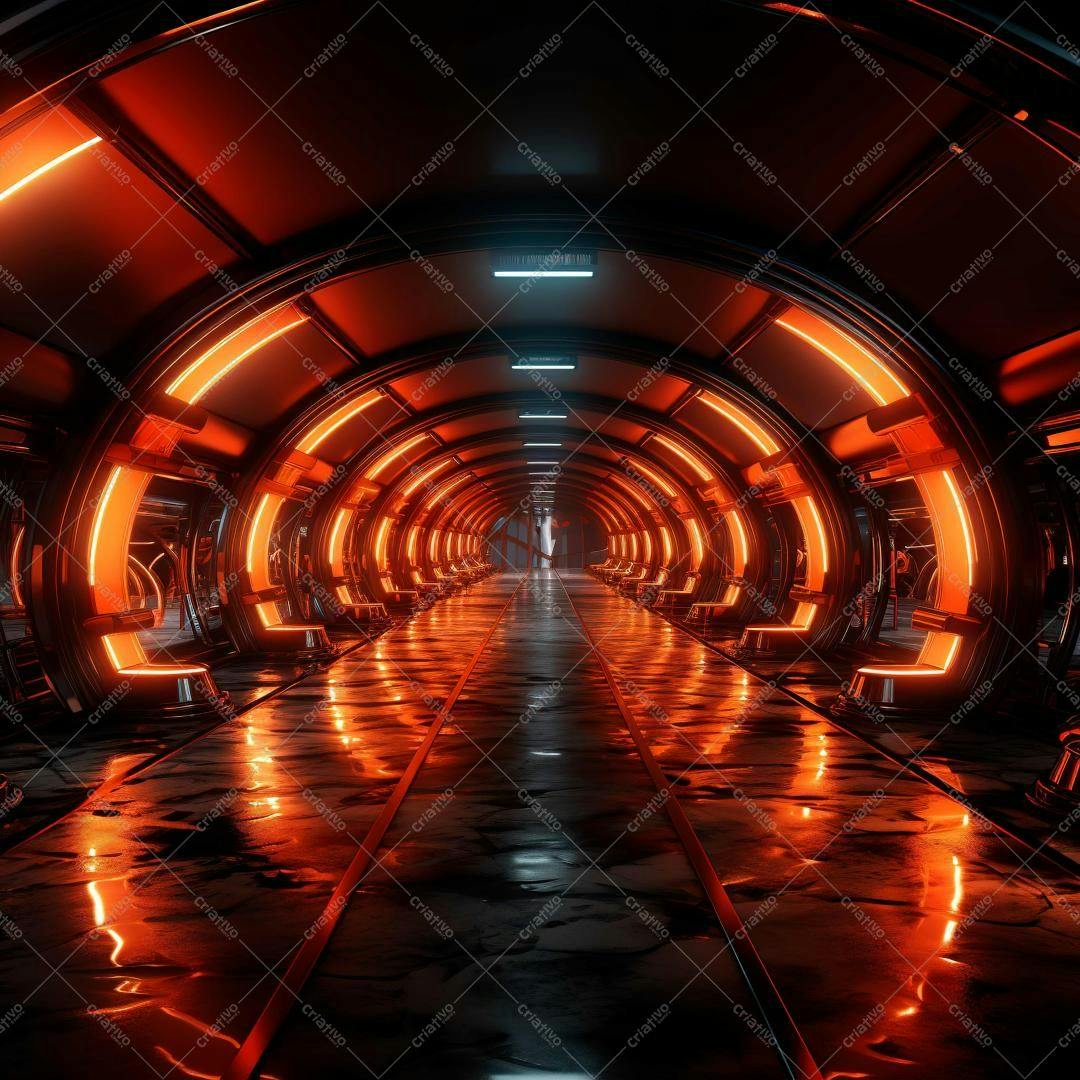 Corredor futurista laranja e preto