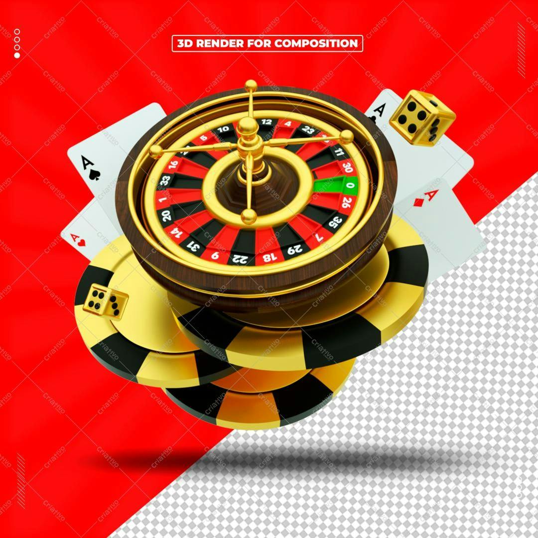 Selo 3D Cassino Roleta Dourado e Vermelho