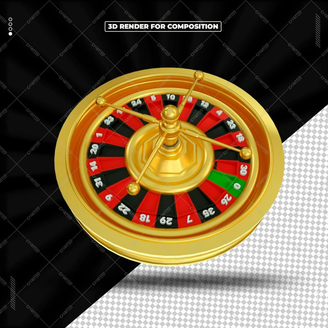 Selo 3D Roleta Cassino Dourado e Vermelho
