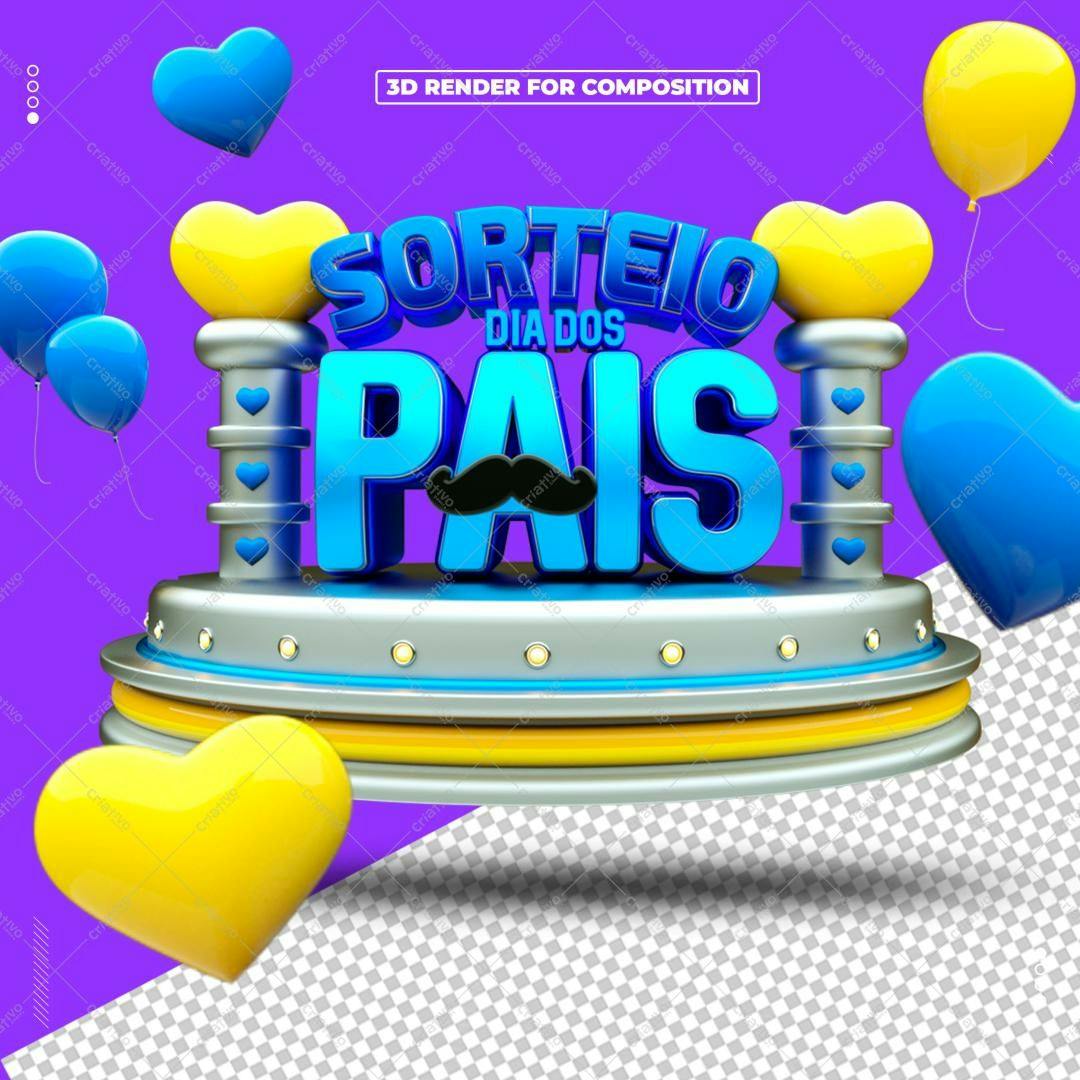 Selo 3D premiação Dia dos Pais azul e amarelo