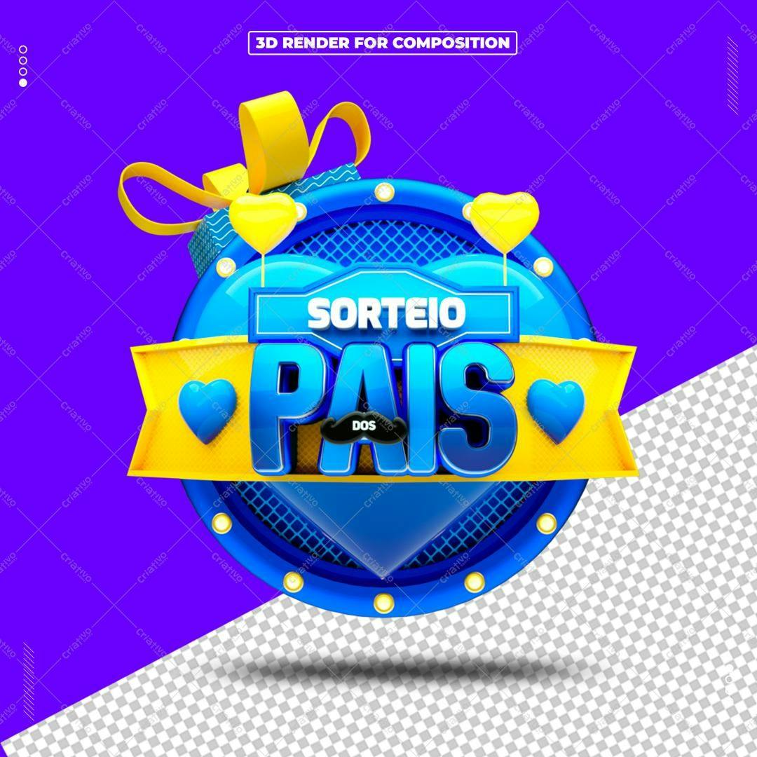 Selo 3D promocional Dia dos Pais azul e amarelo