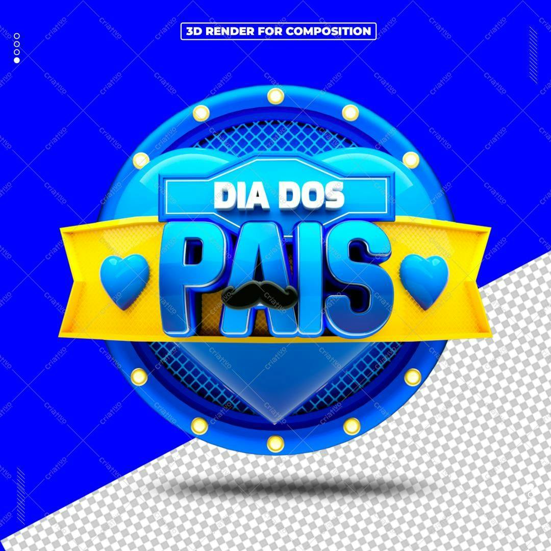 Selo 3D Dia dos Pais azul e amarelo