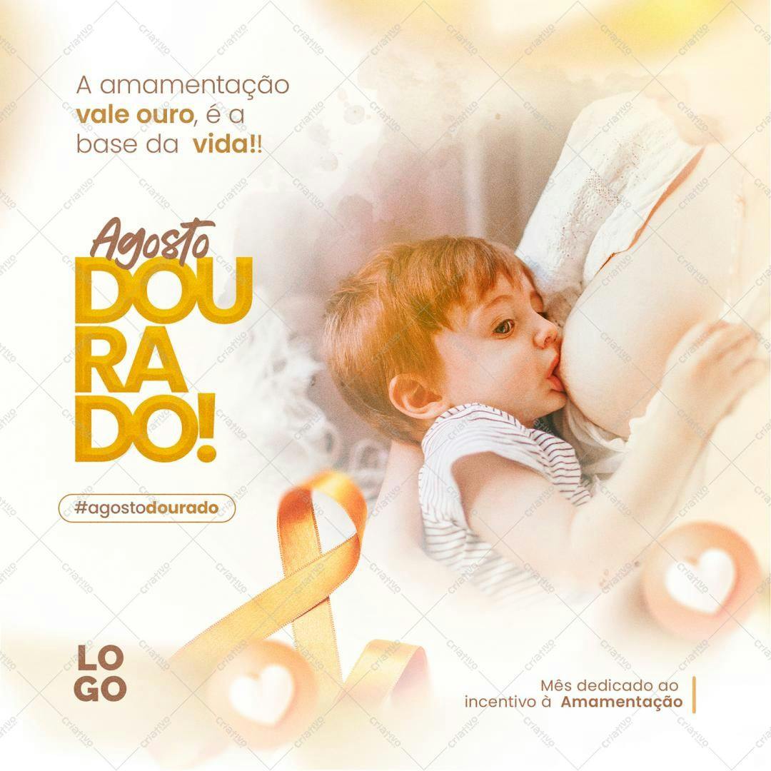 Post para Agosto Dourado PSD Editável