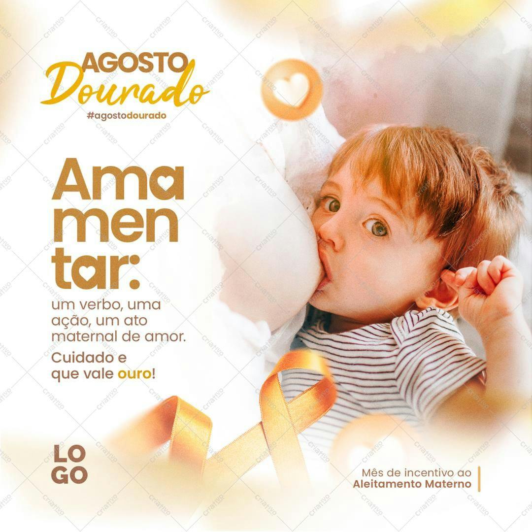 Post para Agosto Dourado PSD Editável