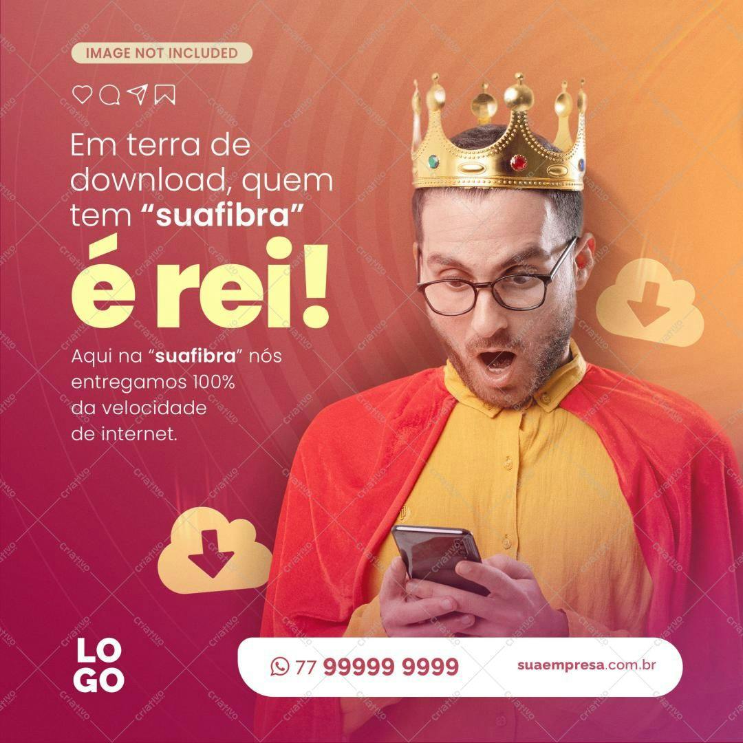 Post para Redes Sociais com Rei e Smartphone PSD Editável
