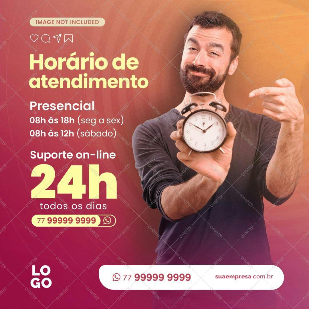 Post para Redes Sociais Horário de Atendimento PSD Editável