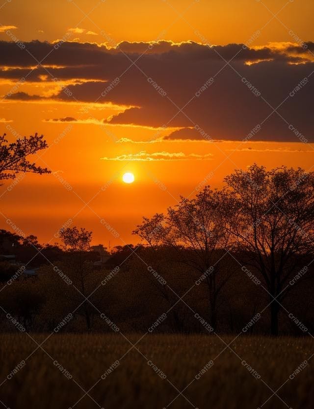 Pôr do sol laranja sobre árvores silhuetas