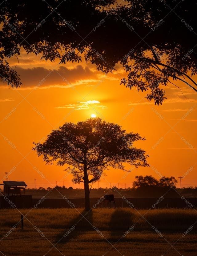 Silhueta de árvore ao pôr do sol alaranjado