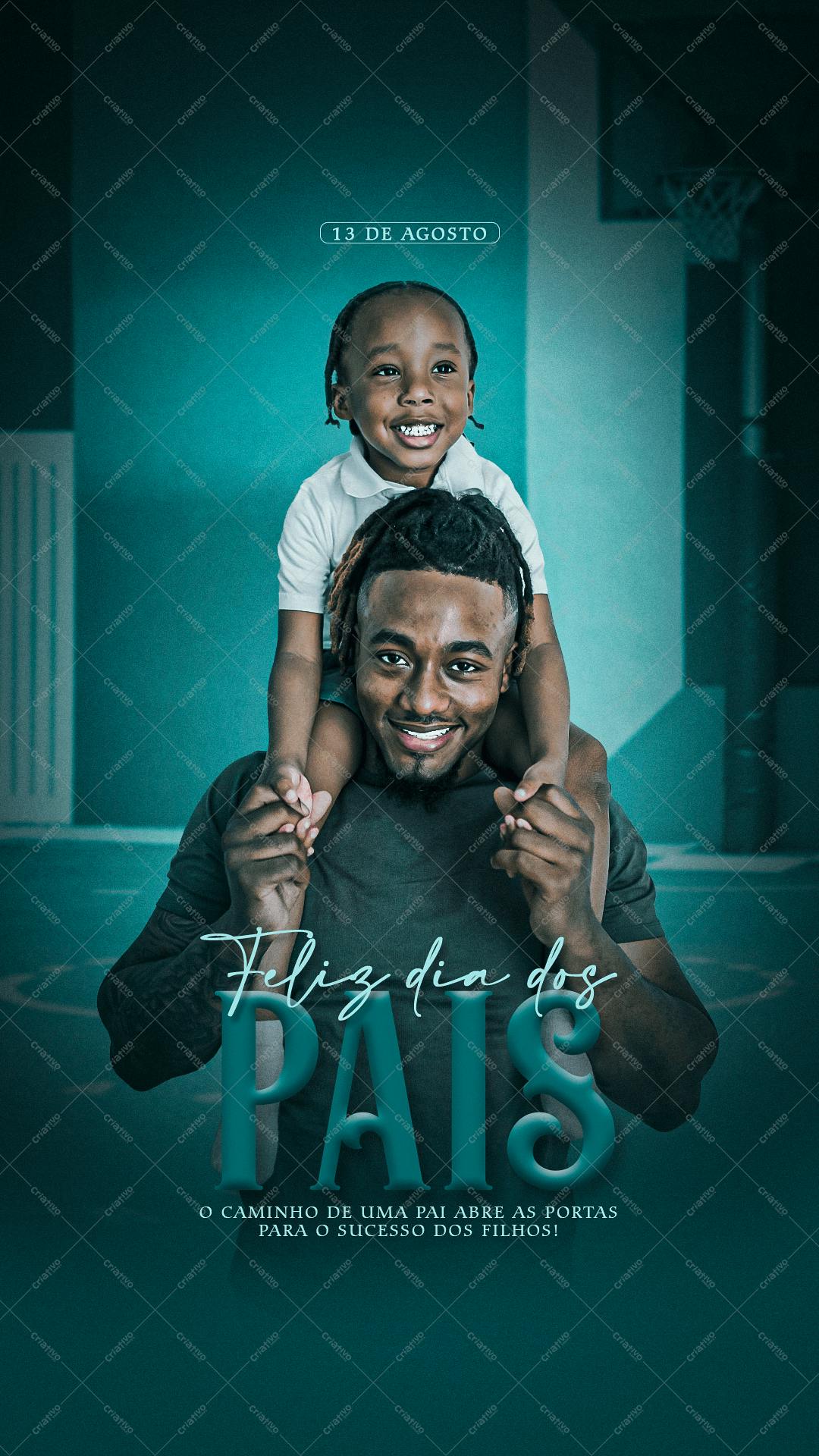 Poster Dia dos Pais com Pai e Filho Afrodescendente PSD Editável
