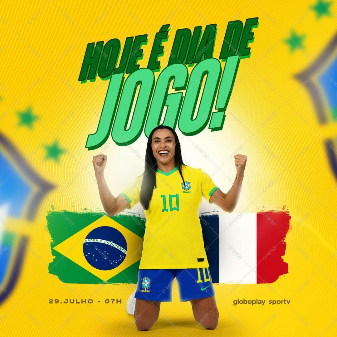 Post para Redes Sociais Dia do Jogo Brasil x França PSD Editável