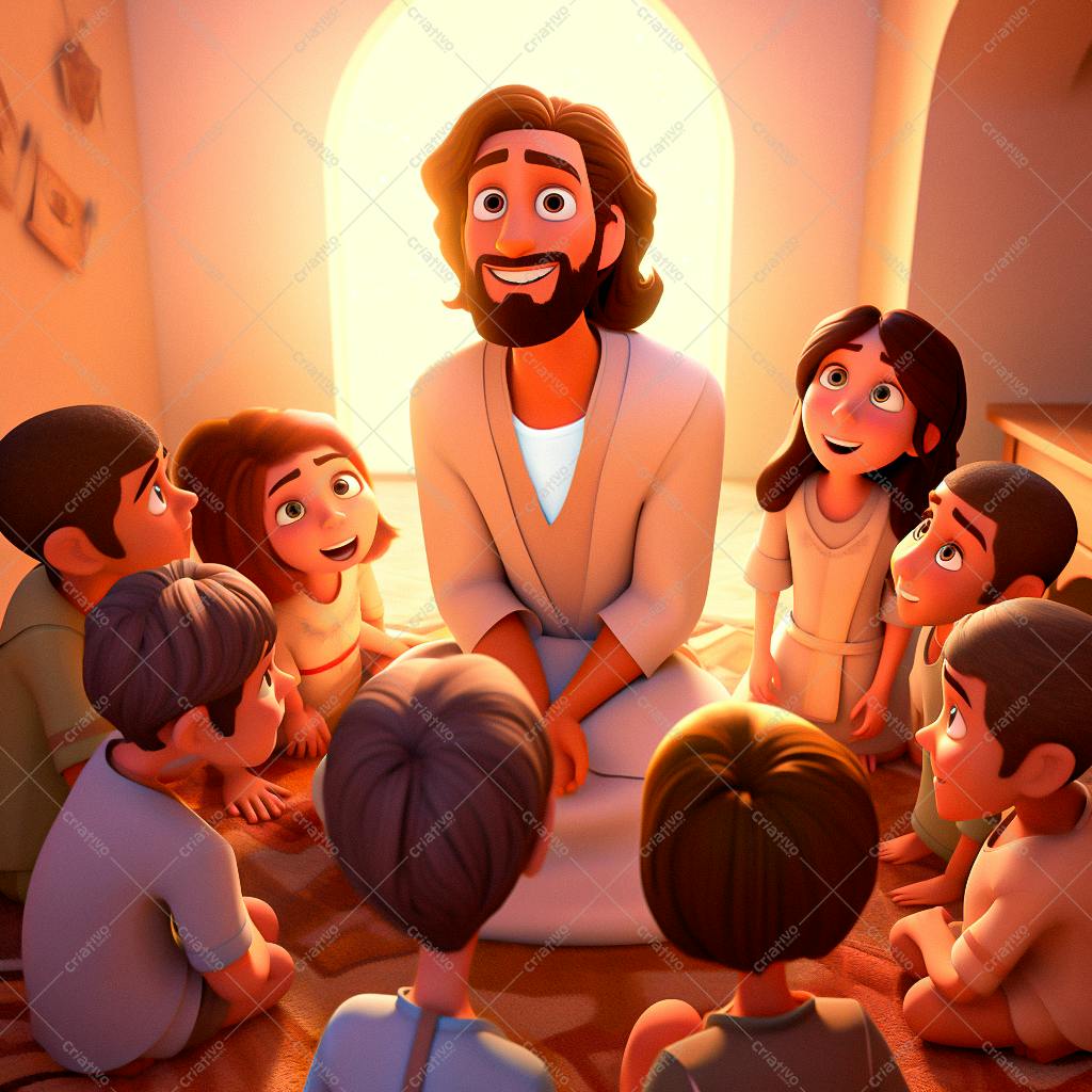 Jesus ensinando crianças em círculo