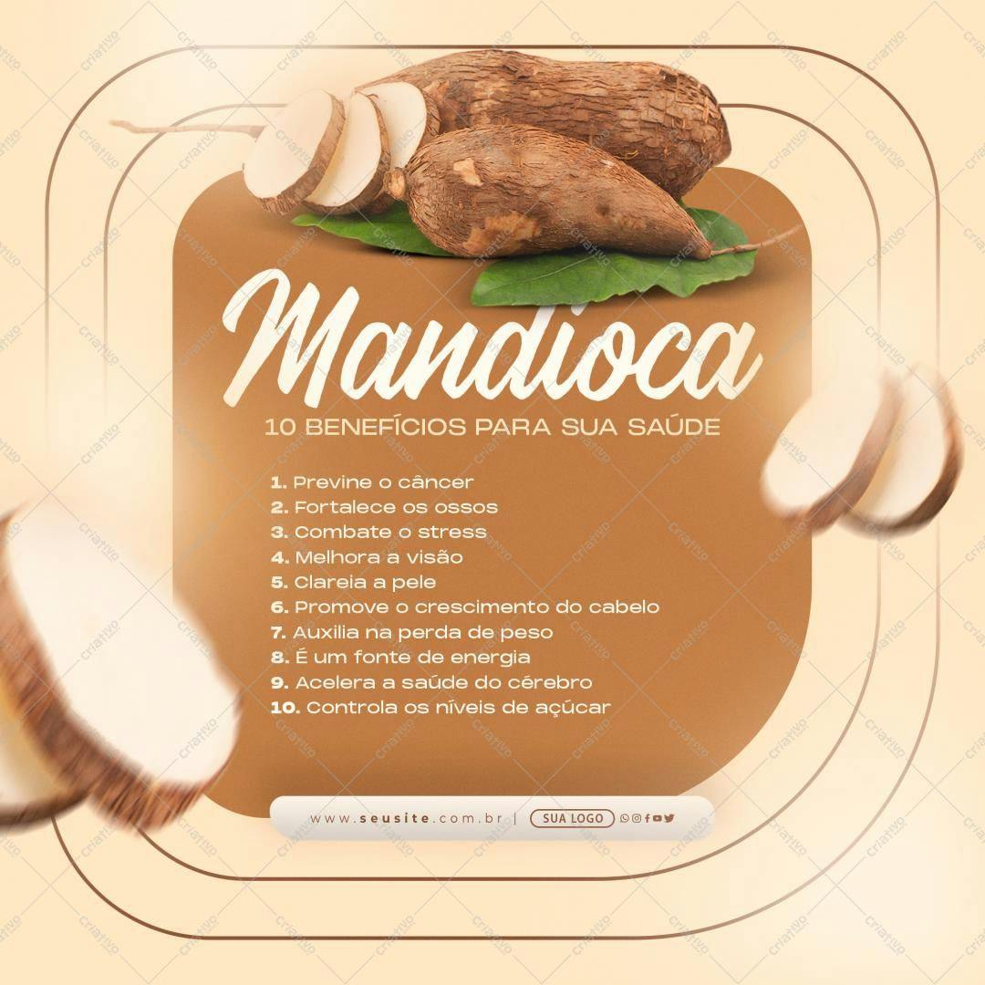 Infográfico Mandioca: 10 Benefícios para a Saúde PSD Editável