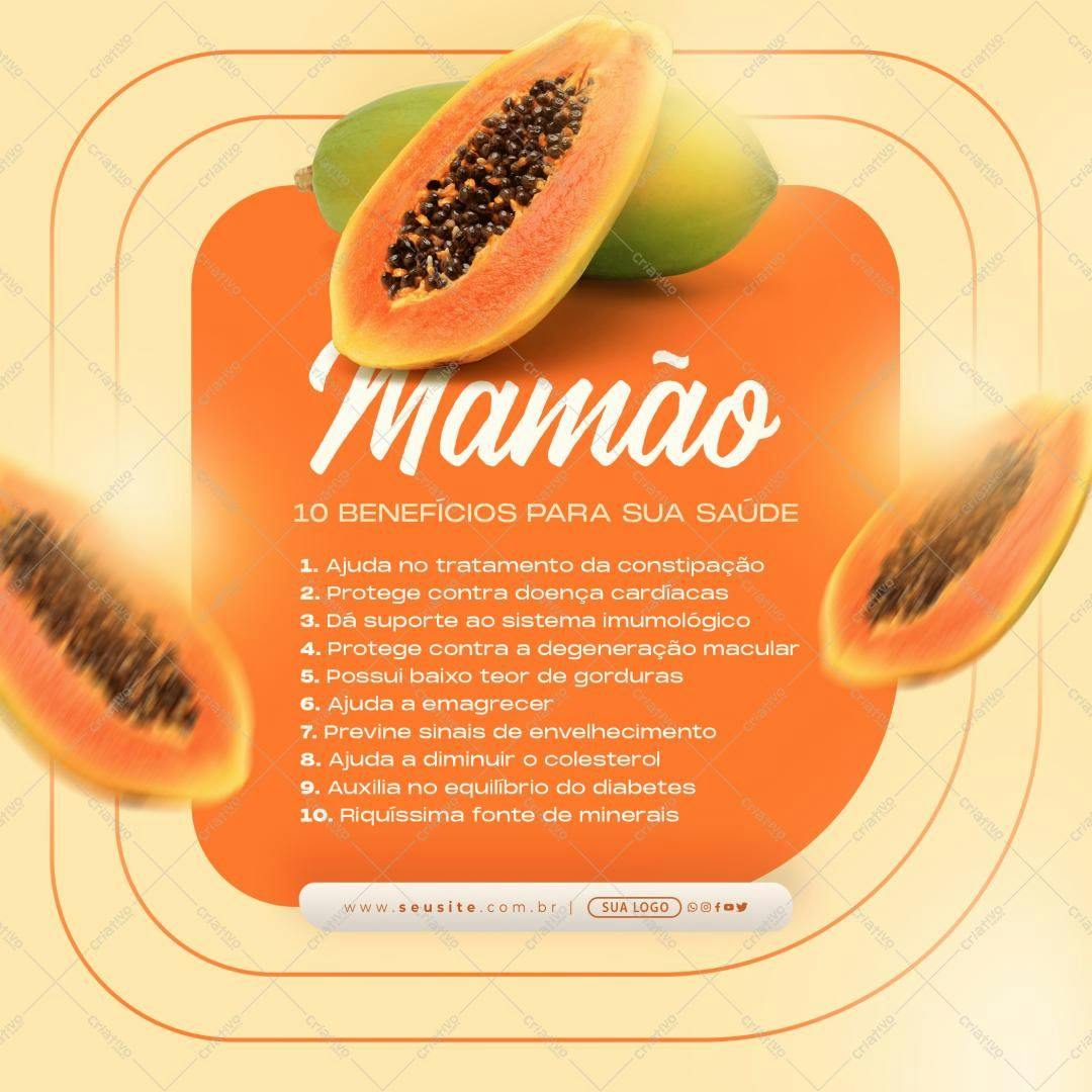Post para Redes Sociais Mamão PSD Editável